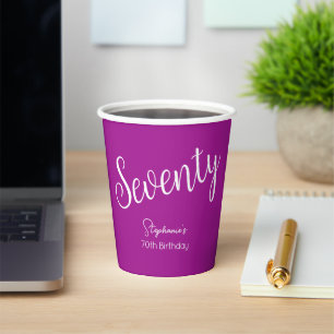 Simply Modern Script Dark Pink 70th Birthday Paper Cups