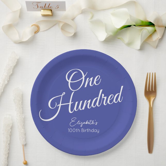 Simply Modern Script Lavender 100th Birthday Paper Plate (Wedding)