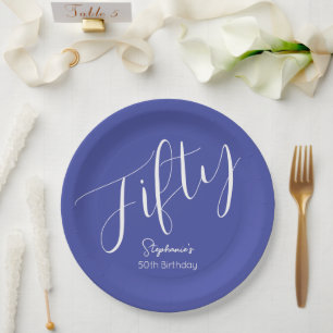 Simply Modern Script Lavender 50th Birthday Paper Plate