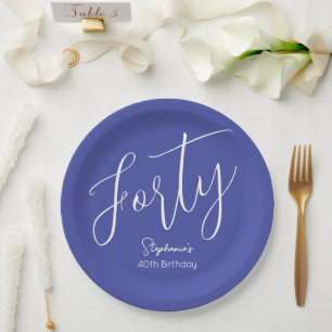 Simply Modern Script Lavender Purple 40th Birthday Paper Plate