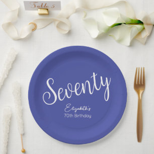 Simply Modern Script Lavender Purple 70th Birthday Paper Plate