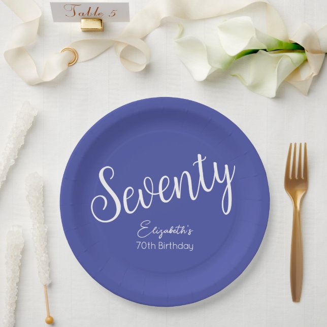 Simply Modern Script Lavender Purple 70th Birthday Paper Plate (Wedding)