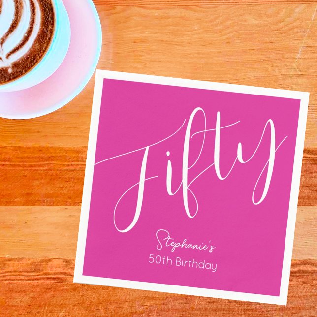 Simply Modern Script Pink 50th Birthday Napkin (Creator Uploaded)