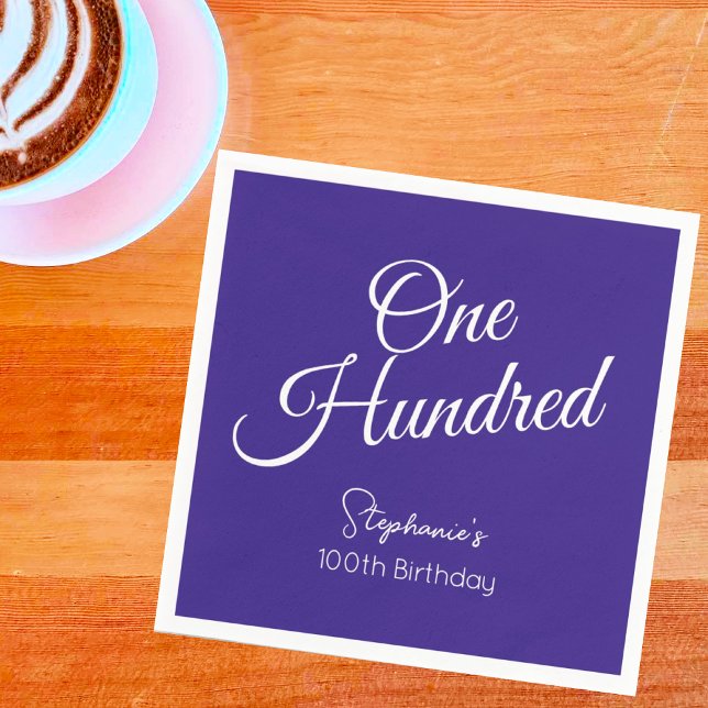 Simply Modern Script Purple 100th Birthday Napkin (Creator Uploaded)
