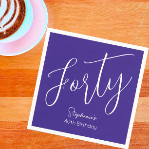 Simply Modern Script Purple 40th Birthday Party Napkin
