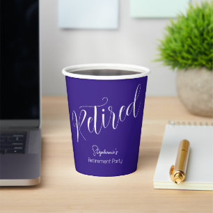 Simply Modern Script Purple Retirement Party Paper Cups