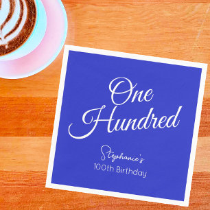 Simply Modern Script Royal Blue 100th Birthday Napkin