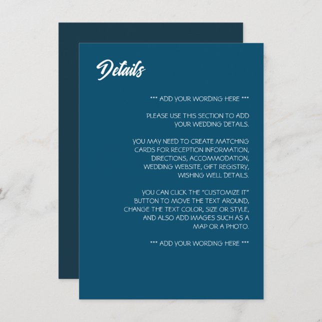 Simply Modern, Trendy Wedding Detail Enclosure Card (Front/Back)
