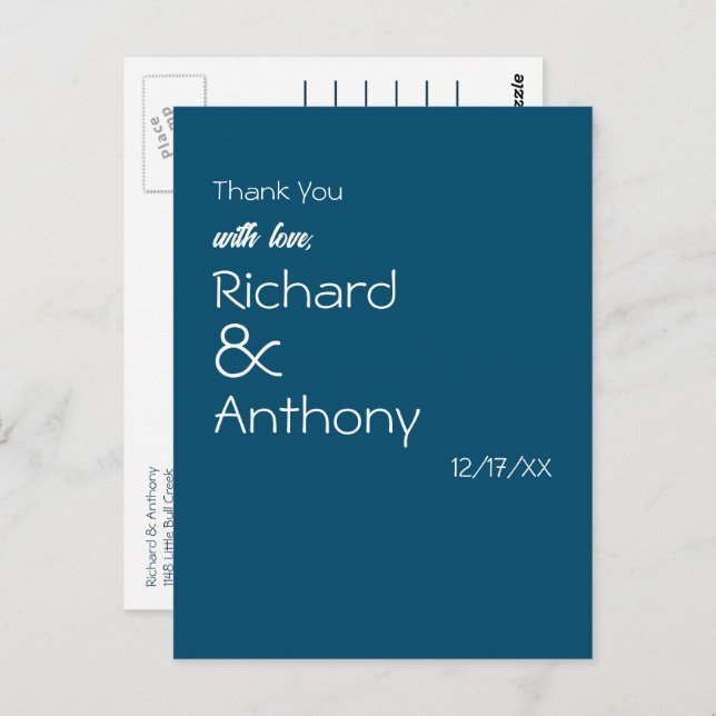Simply Modern, Trendy Wedding Thank You Postcard (Front/Back)