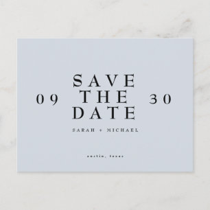 Simply Modern Wedding Dusty Blue  Save The Date Postcard