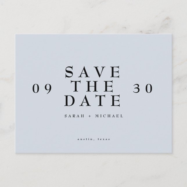 Simply Modern Wedding Dusty Blue  Save The Date Postcard (Front)