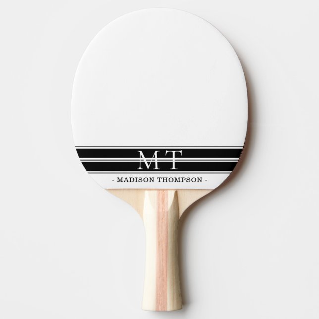 Simply Monogram Modern Stripes Black White Ping Pong Paddle (Front)