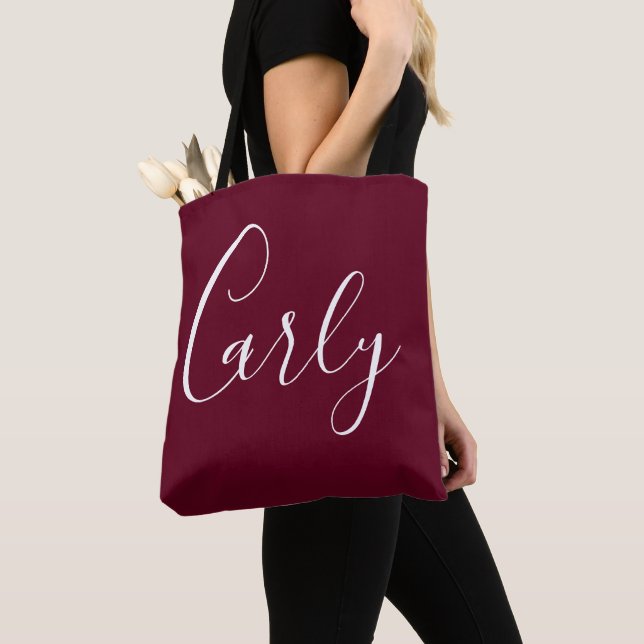 Simply Monogrammed Burgundy Tote Bag (Close Up)