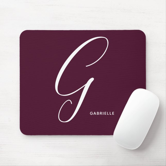 Simply Monogrammed Script Letter G Burgundy Mouse Mat (With Mouse)
