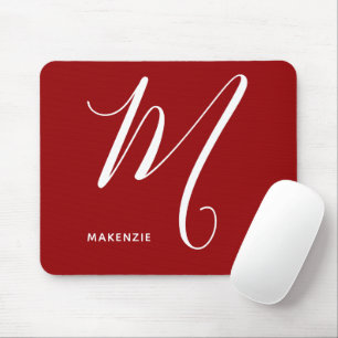 Simply Monogrammed Script Letter M Autumn Red Mouse Mat