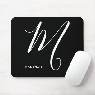 Simply Monogrammed Script Letter M Black & White Mouse Mat