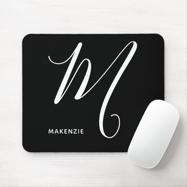 Simply Monogrammed Script Letter M Black & White Mouse Mat (With Mouse)