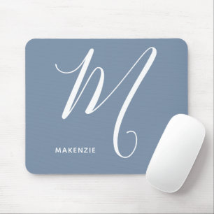 Simply Monogrammed Script Letter M Blue & White Mouse Mat