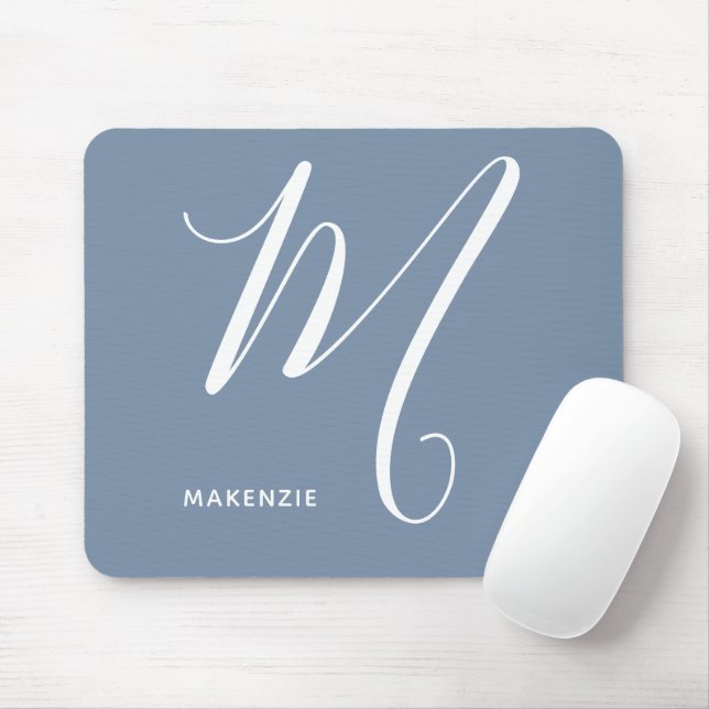 Simply Monogrammed Script Letter M Blue & White Mouse Mat (With Mouse)