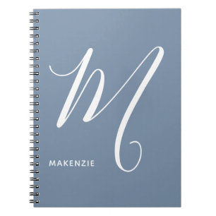 Simply Monogrammed Script Letter M Blue & White Notebook