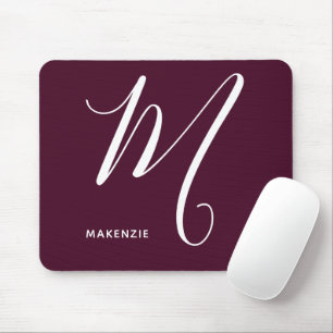 Simply Monogrammed Script Letter M Burgundy Mouse Mat