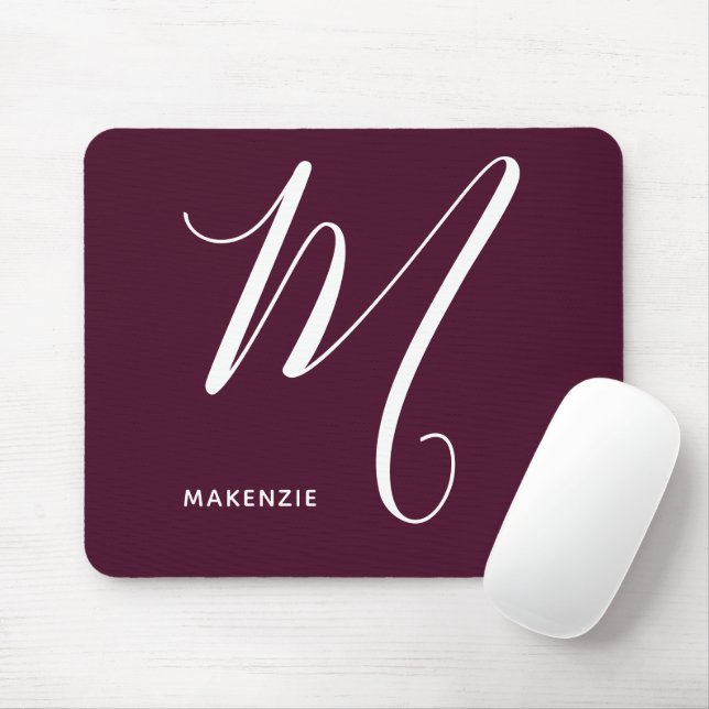 Simply Monogrammed Script Letter M Burgundy Mouse Mat (With Mouse)