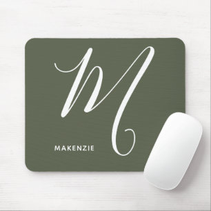 Simply Monogrammed Script Letter M Chive Green Mouse Mat