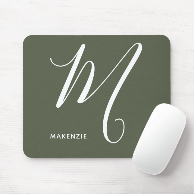 Simply Monogrammed Script Letter M Chive Green Mouse Mat (With Mouse)