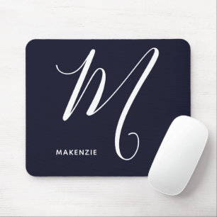 Simply Monogrammed Script Letter M Navy Blue Mouse Mat