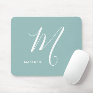 Simply Monogrammed Script Letter M Sea Green Mouse Mat