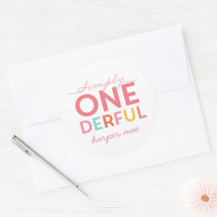 Simply One-derful 1st Birthday   Rainbow Stripe Classic Round Sticker