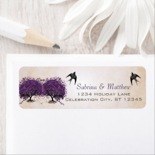 Simply Peachy Purple Heart Leaf Tree Wedding Label