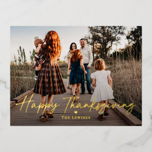Simply Penned Foil Photo Thanksgiving Postcard