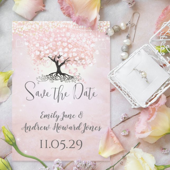 Simply Pink Heart Leaf Tree Fairytale Wedding Invitation (Creator Uploaded)