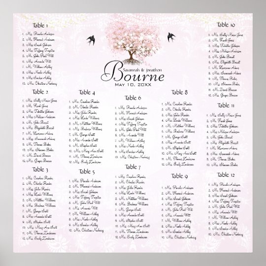 Simply Pink Heart Leaf Tree Love Bird Wedding Poster