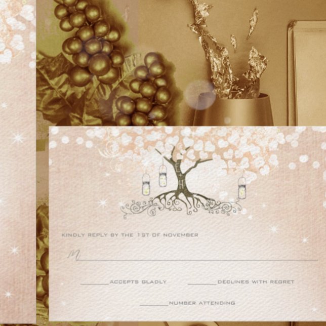 Simply Pink Heart Leaf Tree Wedding RSVP Card (Creator Uploaded)