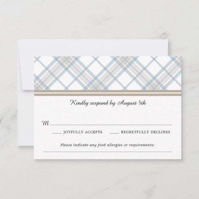 Simply Plaid Blue & Tan  Wedding RSVP (Front)