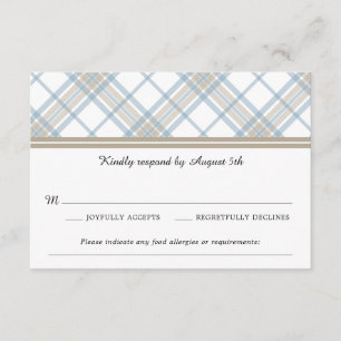 Simply Plaid Blue & Tan Wedding RSVP Card