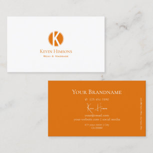 Simply Plain White and Orange with Monogram Modern Business Card
