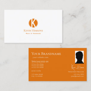 Simply Plain White Orange with Monogram and Photo Business Card