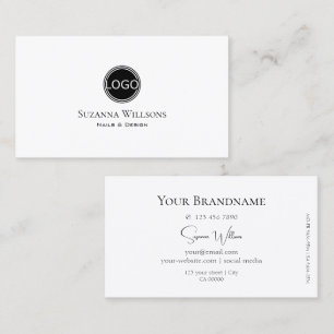 Simply Plain White with Chic Black Point and Logo Business Card