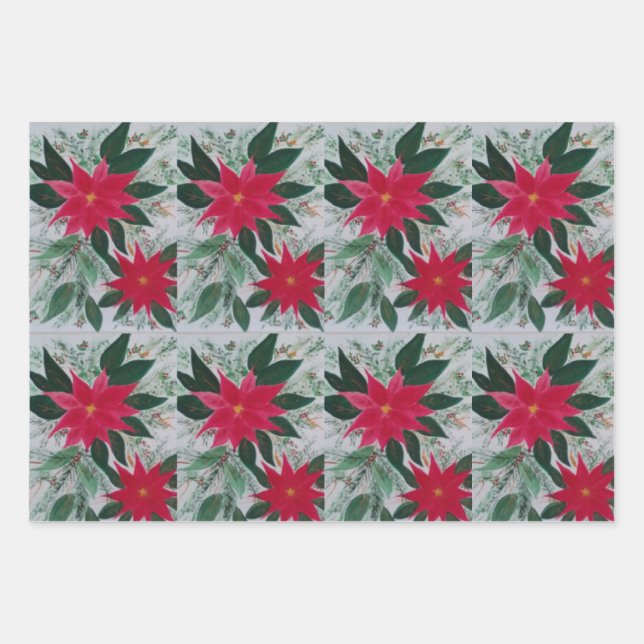 Simply Poinsettia Wrapping Paper Sheet (Front 3)