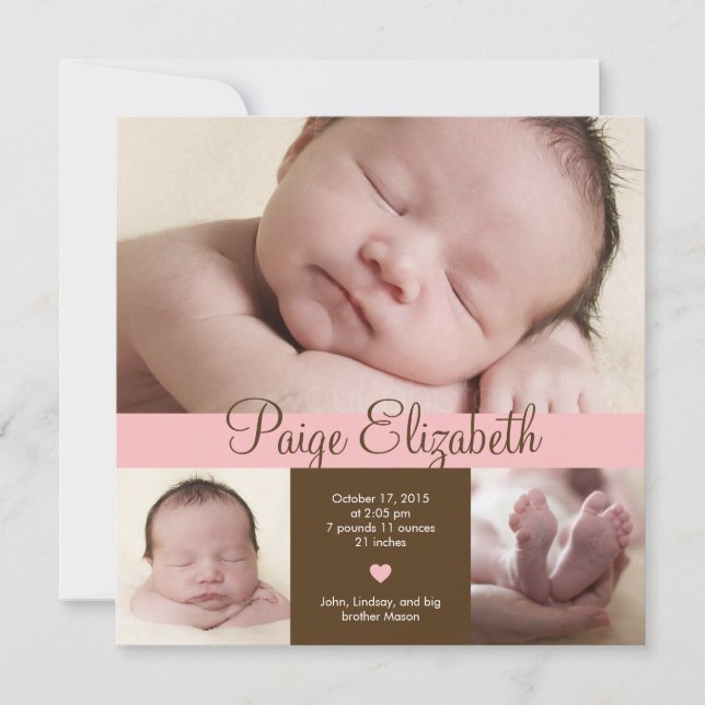 Simply Precious Birth Announcement - Pink (Front)