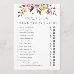 Simply Pretty Bridal Shower Who Said It Game Cards