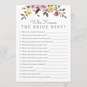 Simply Pretty Who Knows Her Best Shower Game Card