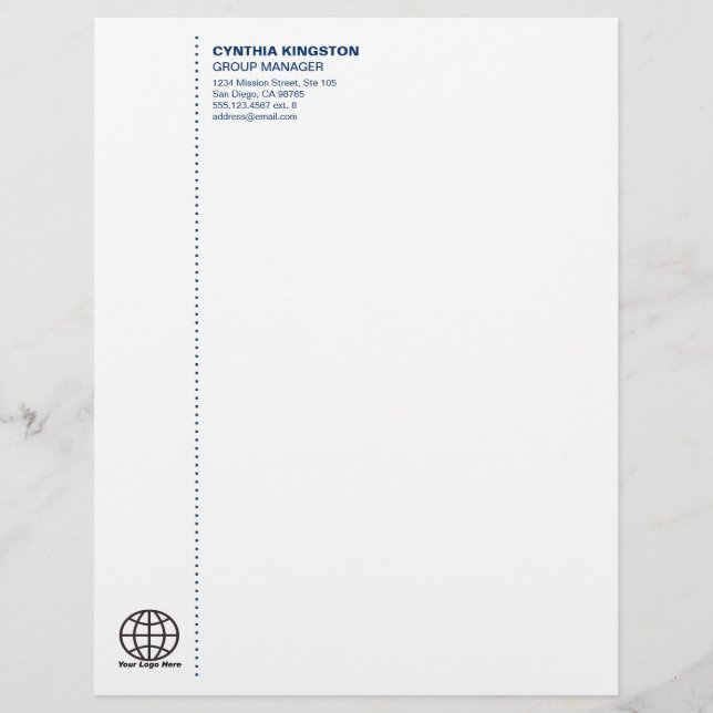 Simply professional navy blue your logo company personalized letterhead (Front)