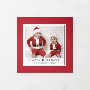 Simply Red Christmas Holiday Trifold Photo Card