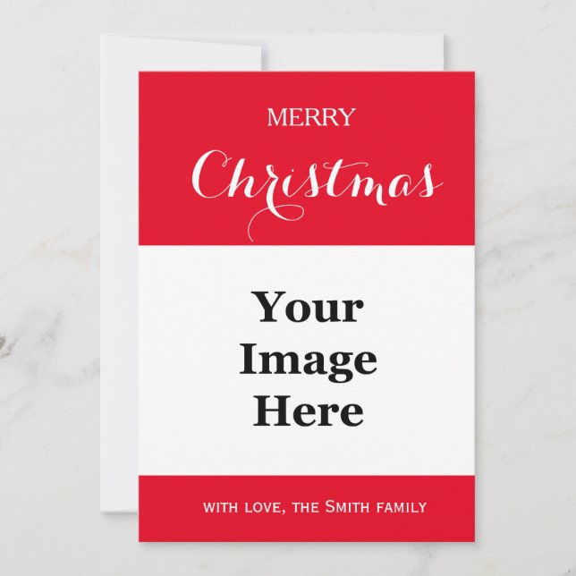 simply red family photo merry Christmas Holiday Card (Front)