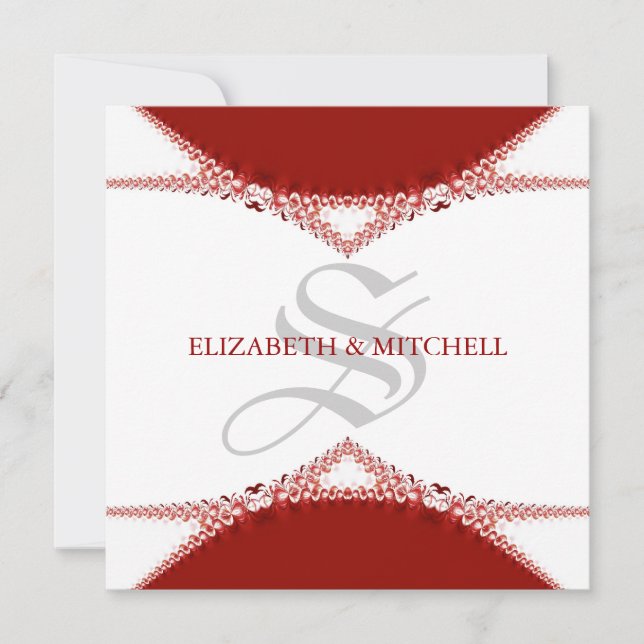 Simply Red Lace Monogram Wedding Invitation (Front)