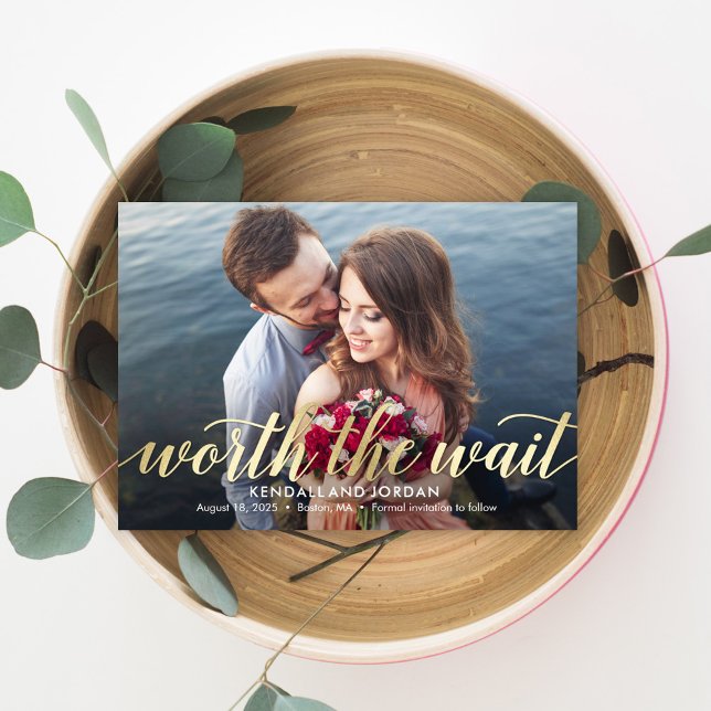 Simply Romantic Worth The Wait Save The Date Card (Creator Uploaded)